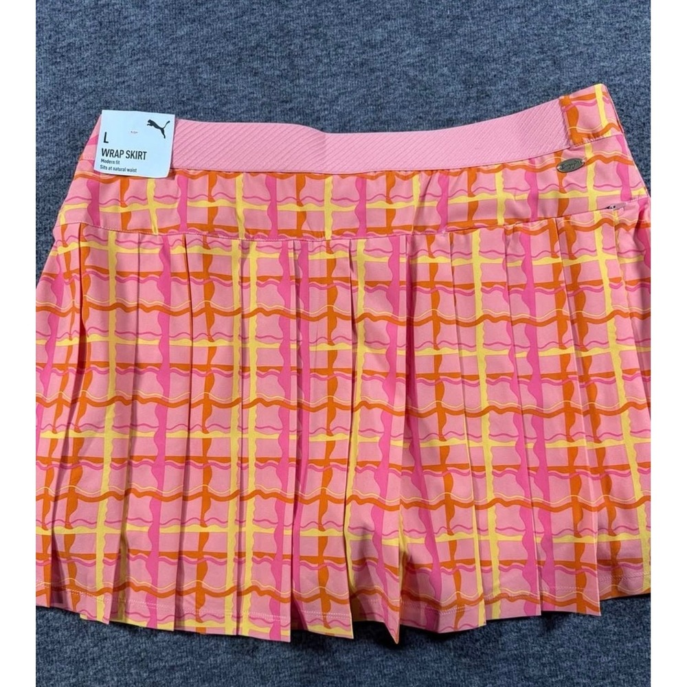 Puma x Dua Lipa Pink Plaid Wrap Skort Golf Tennis Skirt Womens Large - Picture 7 of 7